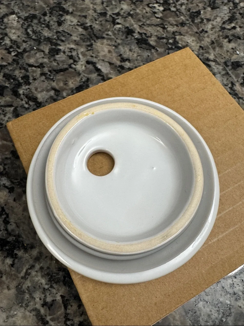 Pampered Chef White Ceramic Egg Cooker with Gray Silicone Grip